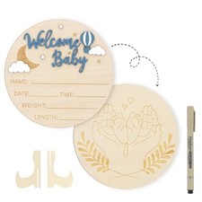 AINBIN Wooden Baby Announcement Sign, Newborn Birth Details, Baby Shower Decor
