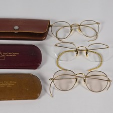 Gold Wire Metal Frames Rim Vintage Antique Optical Eyeglasses LOT 3