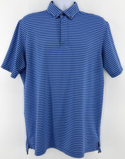 Greyson Polo Men L Blue Stripe Performance Golf Shirt Wolf Logo