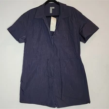 NWT Sweaty Betty Size 12 Navy Anytime Short Sleeve Nylon Romper Zip Front