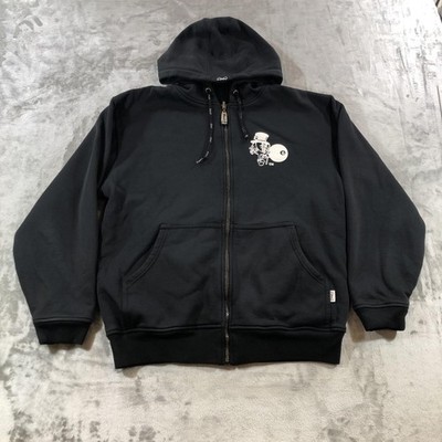 ZiNO Hoodie Mens Large Black Mr Lucky 8 Ball Billiards Thermal Zip Sweatshirt