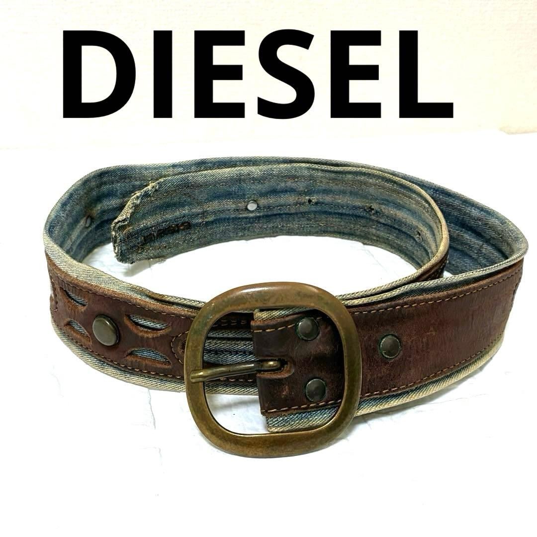 Diesel Men Denim & Leather Belt Unique Design Vintage Luxury