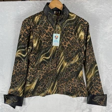 Royal Highness Equestrian Leopard Print Long Sleeve Button Up Large Women's NEW