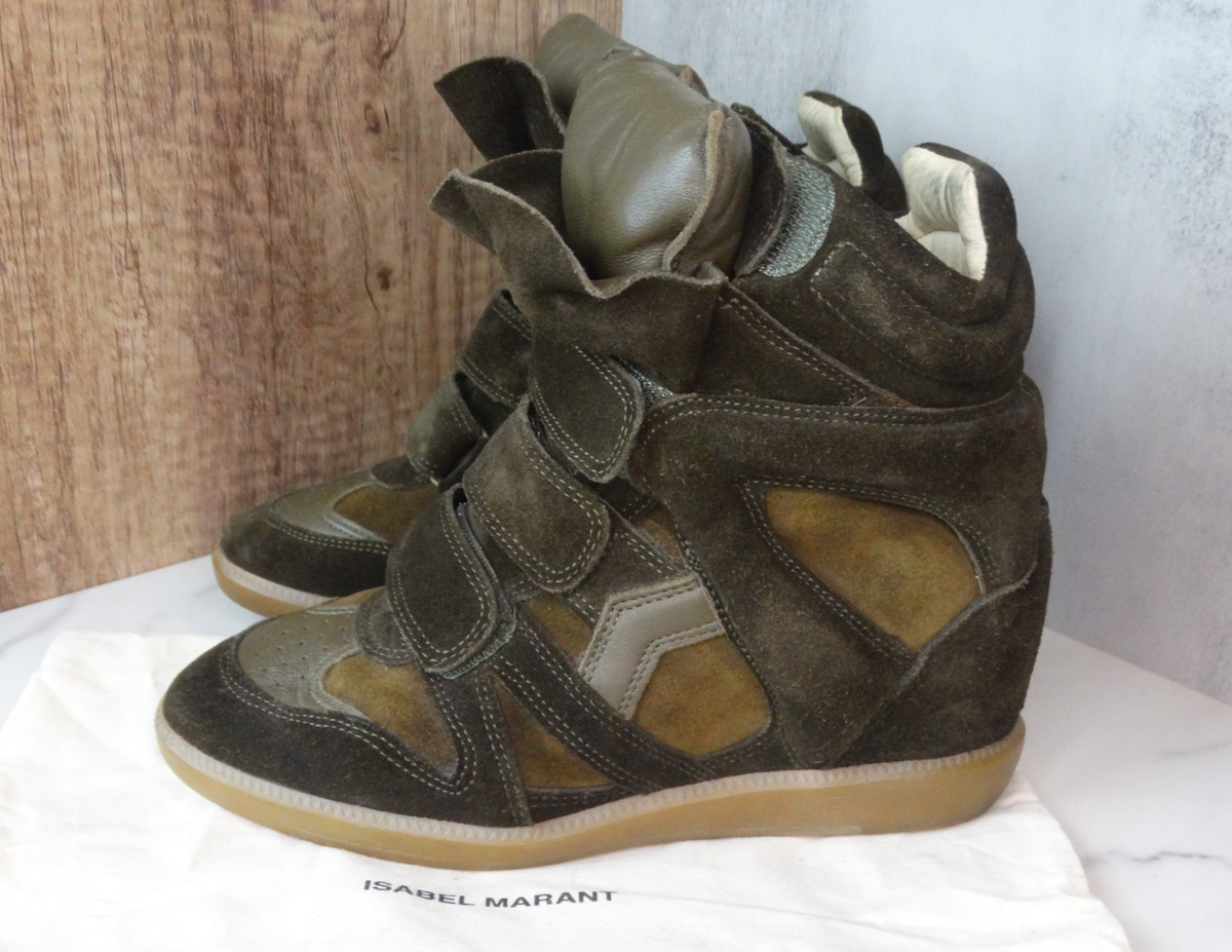 AUTH Isabel Marant Brown Olive Bekett Suede Wedge High Top
