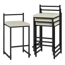 26" Stackable Counter Height Bar Stools Set of 4 w/Back Metal Frame  Footrest