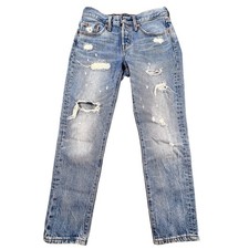 Levi's Blue 501 Tapered Distressed Ripped Jeans Women 25x28