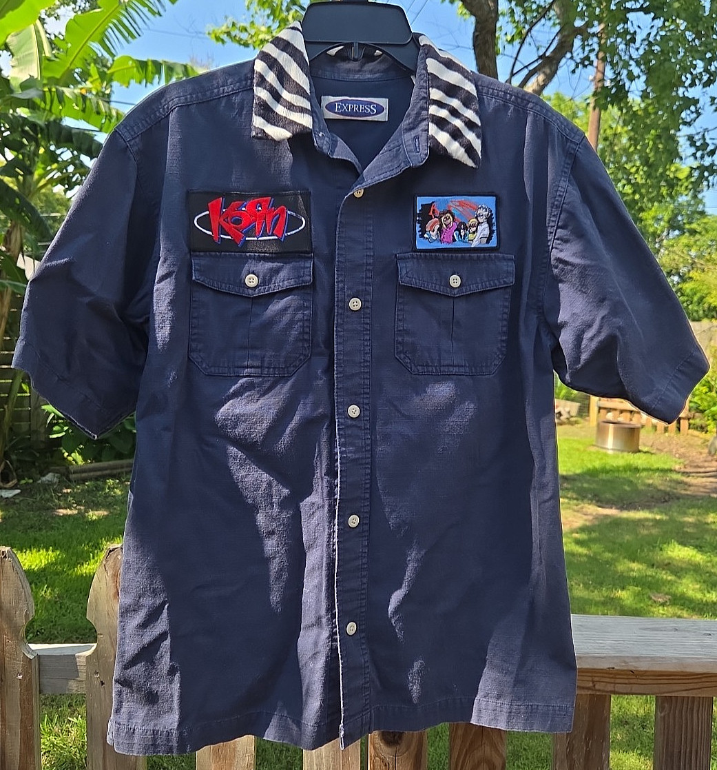 Vintage KORN Shirt Unisex Large Blue Heavy Metal Rock Express Brand