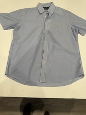 Polo Ralph Lauren Mens Blue White Striped RL Untucked Seersucker Shirt