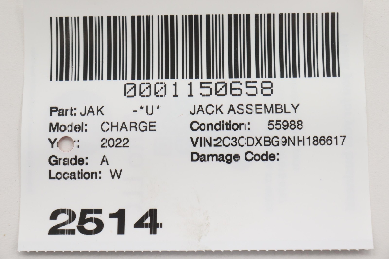 2011 - 2023 DODGE CHARGER EMERGENCY SCISSOR FLOOR JACK W/ LUG WRENCH OEM