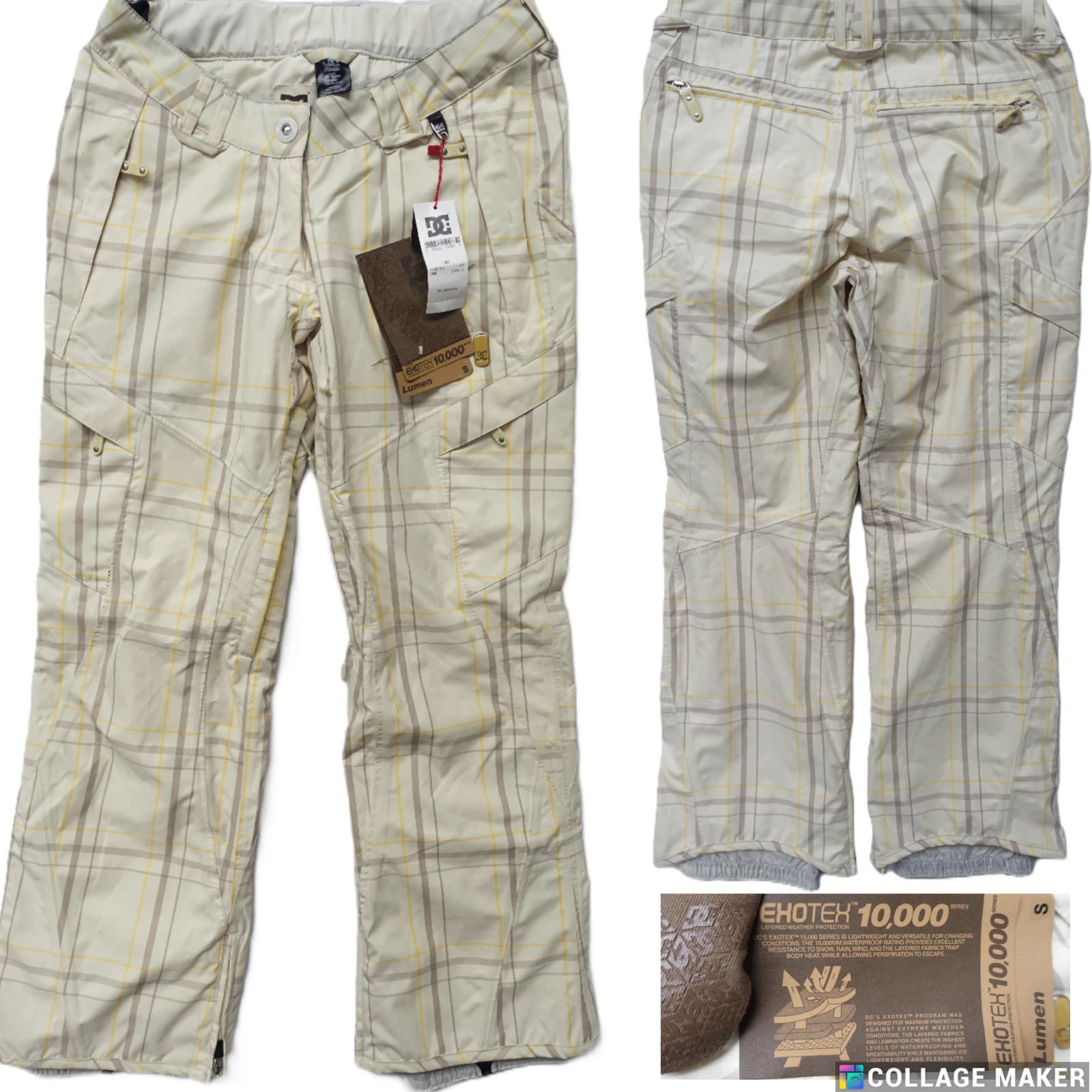 DC EXOTEX~NWT!!~10,000 SERIES WOMENS S TAPED SEAMS PLAID SNOWBOARD SKI PANTS
