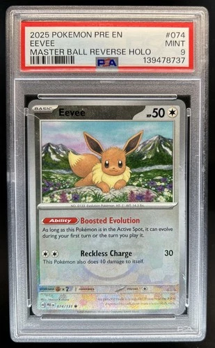 2025 Pokemon Prismatic Evolutions Eevee Reverse Holo Master Ball #074/131 PSA 9
