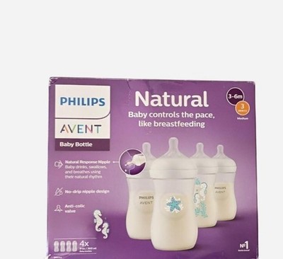 Philips Avent Natural Glass Baby Bottles 8 Ounce Pack of 4 with Anti Colic New