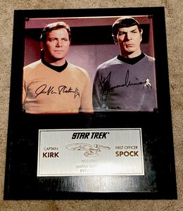 Paramount Star Trek Captain Kirk/Officer Spock 1991 AUTOGRAPHED Plaque 897/1000