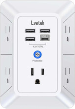 5 Outlet Extender Multi Plug Wall Outlets with 4 USB Charging Ports 1 USB C Out