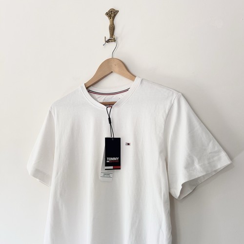 Tommy Hilfiger Jeans Cream T-Shirt Size M Crew Neck Cotton Minimal Logo - Picture 3 of 8