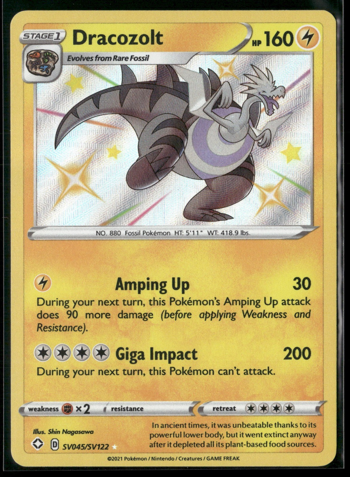 Dracozolt Shiny Holo Rare Shining Fates: Shiny Vault SV045/SV122 NM