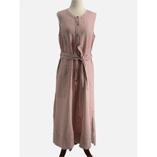 Magaschoni 100% Linen Sleeveless Button Front Midi Shirt Dress Rose Quartz Med.