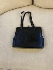 Ackery of London 1960s Vintage Black Leather Handbag