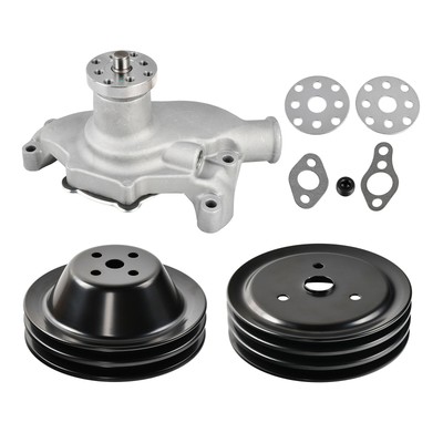 For SB Chevy SWP High Volume Short Water Pump+Black Crankshaft Pulley 2/3 Groove
