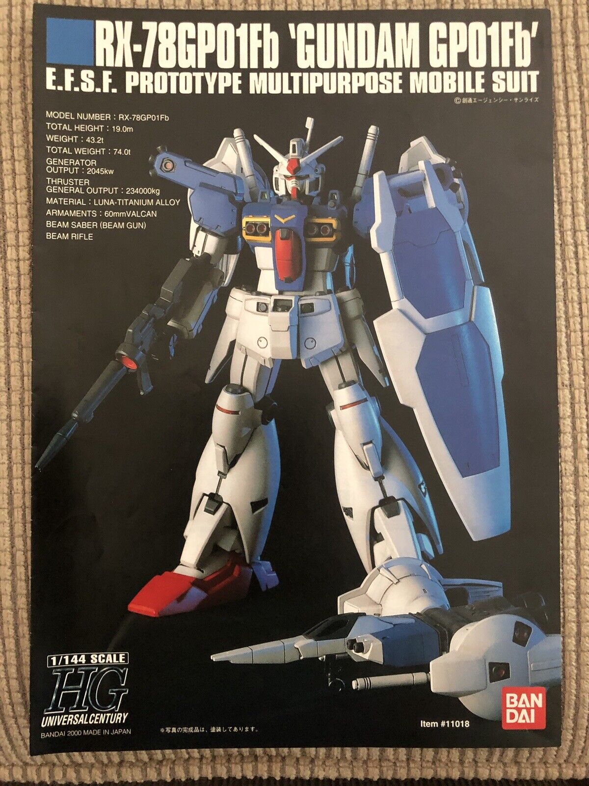 Bandai MG 1:100 Scale Model U.N.T. Spacy RX-78 Gundam GP01Fb MANUAL ONLY