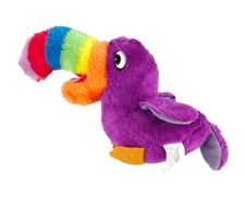 1970s Nanco Korea Stuffed Animal Plush Toy Purple Toucan Rainbow Beak Bird 10"
