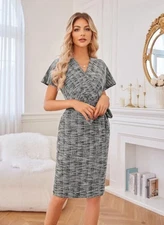 GRACE KARIN WOMEN'S SIZE XL BLACK & WHITE TWEED BODYCON PENCIL DRESS