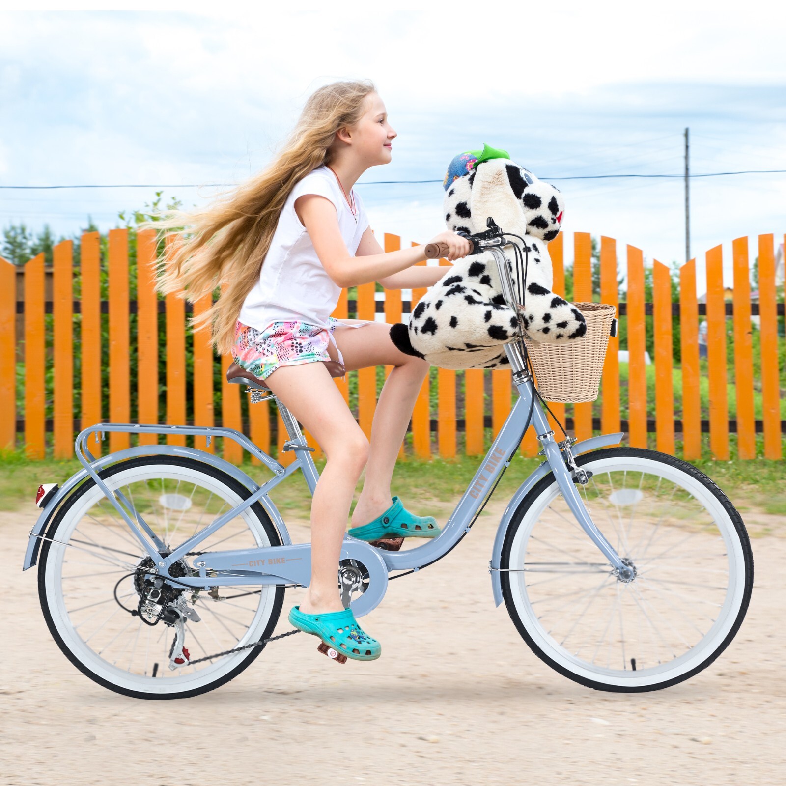 22 Inch Women's Bike Beach Cruiser Bike for Women/Girls，City Hybrid Bike 7 Speed