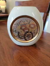 The Art of Chokin Flower Cart 24k gold edged vase; 5.25 in tall