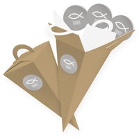 Itenga 24X GeschenktüTe 14Cm Braun Sticker Fisch Danke Kommunion Konfirmation