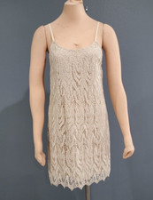 ALICE + OLIVIA Emmie taupe silver crochet lace slip mini dress S