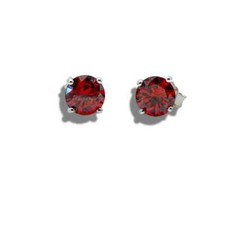 White Gold Finish 4mm Red Ruby Stud Earrings - Gift Box Included
