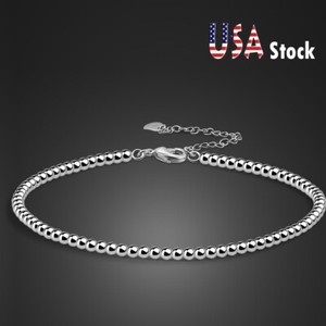 925 Sterling Silver Ball Bead Chain Resizable Design Anklet for Women Teen Girls