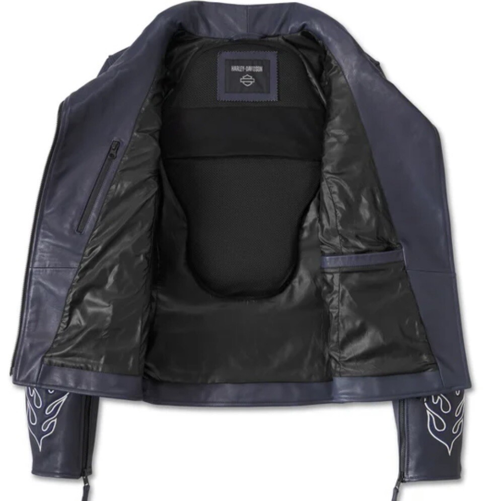 Harley Davidson HD Women's Brazen Leather Biker Riding Jacket Blue