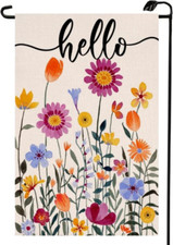 Spring Floral Garden Flag 12X18 Inch Vertical Double Sided Hello Colorful Flower