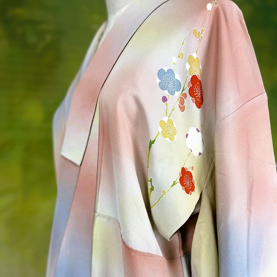 【Excelente】kimono antiguo, kimono japonés, bata kimono de seda, kimono pastel, Foto 2 de 4