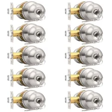10 Pack Keyed Alike Entry Door Knobs with Keys, Brushed Nickel Ball Door Knob...