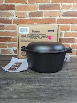 Bruntmor in Double Dutch Oven Casserole Pan Lid Pre-seasoned Cast Iron  QT