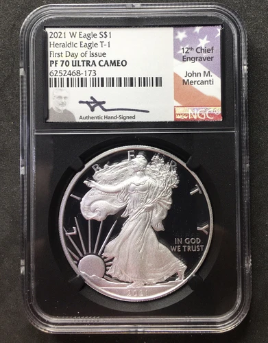 2021-W Silver Eagle Heraldic Eagle T-1  NGC PF70 Ultra Cameo Mercanti FDOI