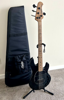 Sterling Music Man StingRay34 - Black/White Grain Ash Body - Roasted Maple Neck