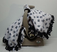 Puppy Paw Prints / Black Fleece Infant/ Baby Car Seat Canopy/Tent/Cover Handmade