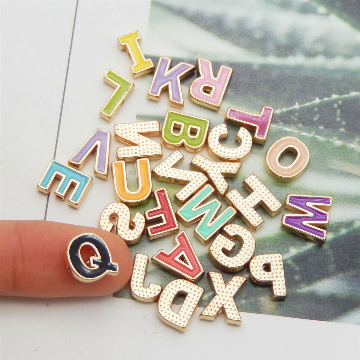 7-10mm Colorful Enamel 26 Alphabet Letter Spacer Beads Jewelry