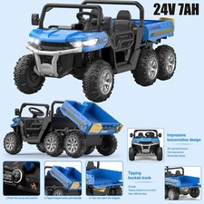 24V Kids Ride on Car Electric Dump Truck 4WD Power Wheels 2 Seater w/Remote MP3