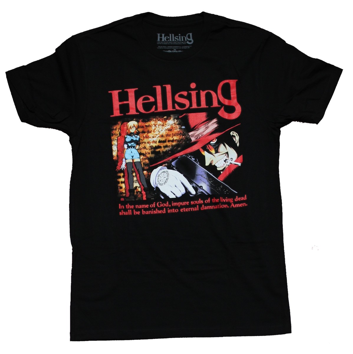 Hellsing Adult New T-Shirt - Alucard Sera's Gun Pose Over Long