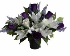 Grave Pot  Spray Effect Artificial Silk Flower Tribute Memorial Anniversary
