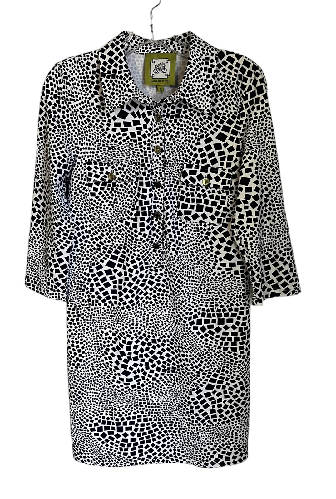 ELIZABETH K Abito Camicia Nylon Elizabeth McKay Blu Bianco Stampa Animalier Small