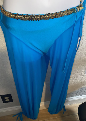 SISSY  FORPLAY Genie Pants  SHEER W/GOLD SEQUINS Sides Have Slits L/XL bbz