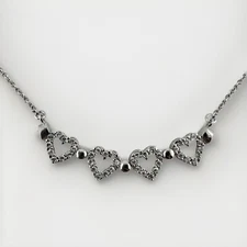 Hearts Lucky Clover Crystal Accent Convertible Magnetic 16” Silver Tone Necklace