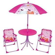 Relsy Peppa Pig Patio Set Kid's Garden Furniture - Table,  2xChairs, Parasol