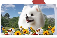 Japanese Spitz Summer Flowers Mail Box Cover