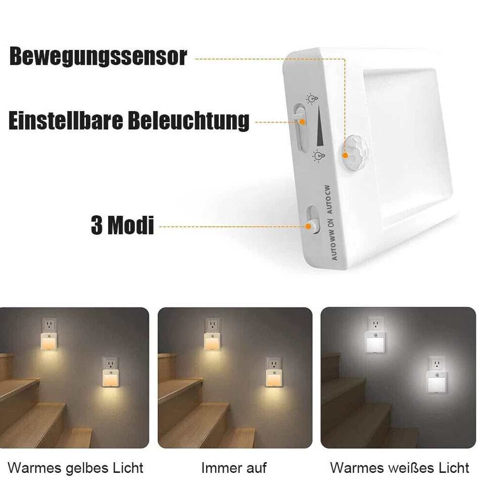 LED Nachtlicht Dimmbar mit Bewegungsmelder Steckdose Nachtlampe Steckdosenlicht - Bild 2 von 4